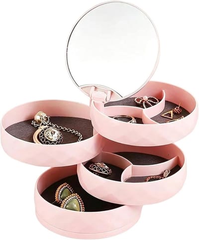Sieradenbox Opberger - Draaibare Organizer - Sieraden Sorteren - Vierlagen Ontwerp - 10x10x10 cm - Roze