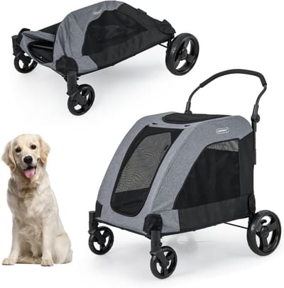 Opvouwbare Hondenwagen - Huisdierbuggy - Comfortabel Vervoer - Robuust Metalen Frame - 60 kg Draagkracht - Grijs