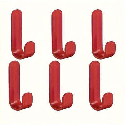 Lot de 6 Crochets en J Adhésifs Puissants - Pas de Perçage Nécessaire, Crochets en Plastique Antirouille pour Mur et Porte, Idéal pour le Rangement de la Cuisine, Cintres Pratiques 6 sticky hooks without punching rouge
