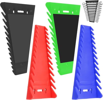 Set van 4 magnetische moersleutelorganizer, 12-delige sleutelhouderset voor gereedschapskist lade borst, premium kwaliteit sleutelrek gereedschapsbakken SAE (1/4" - 15/16") en metrisch (6mm-24mm)