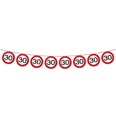Slinger 30 jaar - verkeersborden - 12 meter - vlaggenlijn - leeftijd versiering - papier - 30e verjaardag