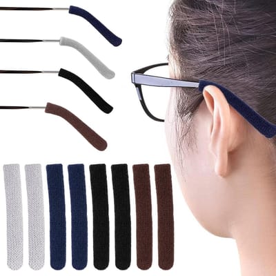 Comfortabele Oordopjes voor Bril, Antislip Oordopjes, Zachte Stof, Ideaal voor Leesbrillen en Zonnebrillen (4 Paar, Zwart, Grijs, Bruin, Marineblauw)