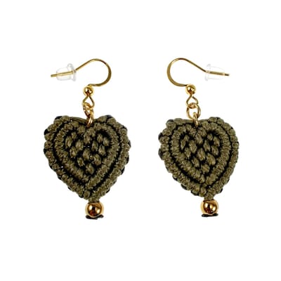 Kakigroene Macramé Hart Oorbellen, Lange Oorbellen, Haakoorbellen, Verguld RVS, Dames - Lengte 45mm - Handgemaakt door esde2