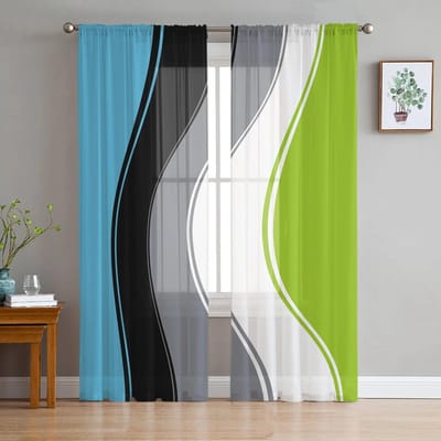 Blauwe abstracte kleuren venster tule gordijnen voor woonkamer slaapkamer hotel luxe decoratie puur 135W x 114H(cm)