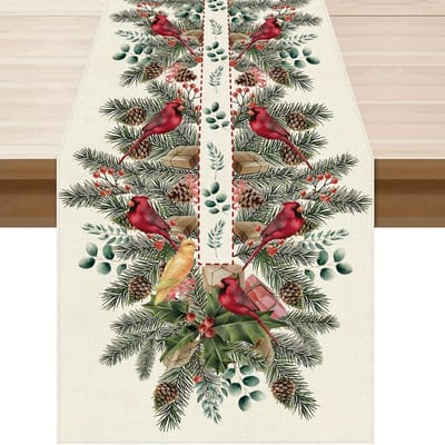 Kerst Kardinaal Dennennaald Hulst Linnen Tafelkleed Feestdecoratie Winter Keuken Eettafel Lopers Kerstversieringen 150x33cm black