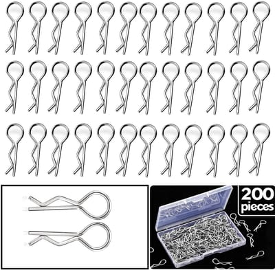 Dailygoods- Body Clip 200 Stuks - Roestvrij Staal - Universele 1/10/1/12 RC Auto - Haarspeldtype - Lichtgebogen Ontwerp - Afmetingen 24,3 x 1,2 mm - RC Clips