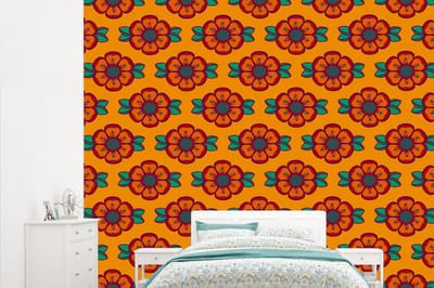 Behang - Fotobehang Design - Retro - Rozen - Oranje - Breedte 315 cm x hoogte 260 cm