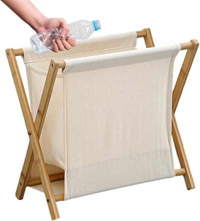 Wasmand Hout - Opvouwbare Mand - Was Opbergen - Verhoogd Bodemontwerp - 40 x 30 x 38 cm - Khaki Wit