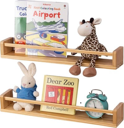 Famanu – Wandrek kinderkamer - 40 cm - boekenplank - set van 2 - massief hout - wandplank - fotolijst