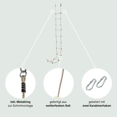 Touwladder Hout - Klimladder Hangladder - Buiten Spelen - Inclusief Karabijn - 10 Houten Sporten - Roze