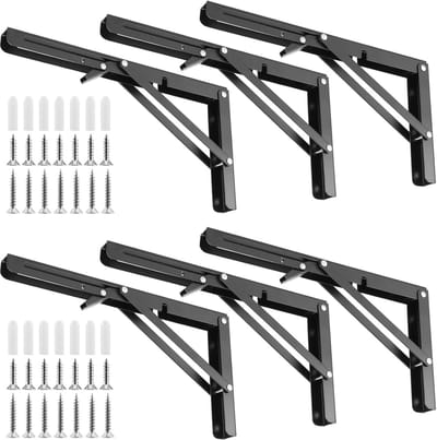 Opvouwbare Plankbeugels 30 cm - 6 Stuks, Inklapbaar en Zwart, Maximale Belastbaarheid 60 kg