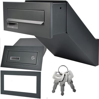 SnelShoppen - Muurinbouw Brievenbus Antraciet RAL 7016 - Weerbestendig Staalplaat A4 Inwerp met Frame - Voor Wanddikte 260-420 mm - Inclusief 3 Sleute