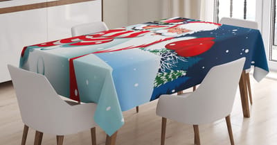 ABAKUHAUS Kersttafelkleed Sint-Sneeuwman Knuffel – 140×240 cm – Satijnmengsel – Wit/Blauw/Rood