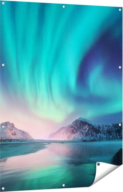 Gards Tuinposter Groene Noorderlicht in Noorwegen - 90x120 cm - Tuindoek - Tuindecoratie - Wanddecoratie buiten - Tuinschilderij