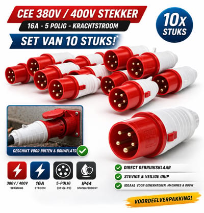 CEE 380V / 400V Stekker 16A – 5 Polig – Set van 10 Stuks