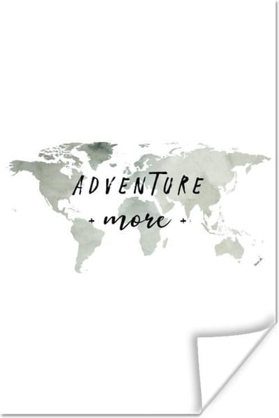 Poster 60x90 cm - Wereldkaart - Aquarelverf - Adventure - Posters - Kamer decoratie - Wanddecoratie woonkamer - Muurdecoratie slaapkamer