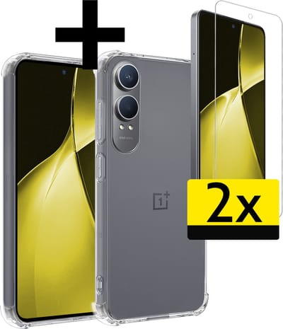 Hoesje - Met Screenprotector - 2 Stuks - Geschikt voor OnePlus Nord CE 4 Lite - Sterk & Shockproof - Siliconen Case - Back Cover - Telefoon Hoes - Shock Proof - Telefoonhoesjes - Transparant