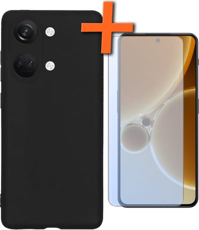 Hoes - Met Screenprotector - Geschikt voor OnePlus Nord 3 - Sterk & Shockproof - Back Cover - Siliconen Case - Telefoon Hoes - Zwart