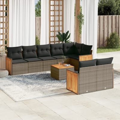 vidaXL - 9-delige - Loungeset - met - kussens - poly - rattan - grijs