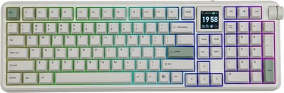 EPOMAKER RT100 Pro - Mechanisch Draadloos Toetsenbord - 100% - QWERTY - Retro Mechanical Keyboard met Draaiknop en Mini Scherm - Flamingo Switch - Retro White