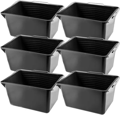KADAX Verfemmer, vierkante kunststof schilderemmer met metalen handvat, stabiele wateremmer met gietrand, voor renovatie, tuin, poetsemmer, rechthoekig, licht, 12 l, 6 stuks, zwart