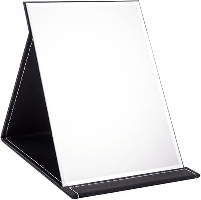 QTTVBTNA -Opvouwbare Reisspiegel 25x18 cm – Tafelspiegel met Verstelbare Hoeken – Luxe Make-up Spiegel met PU-Leren Omslag – Draagbare HD Schminkspiegel voor Thuis & Reizen