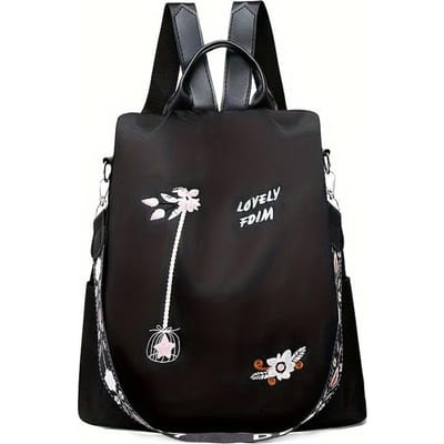 Sac à dos mode femme Style ethnique Sac à dos brodé Tissu Oxford Sac à dos femme Décontracté Tempérament Sac de voyage antivol femme noir