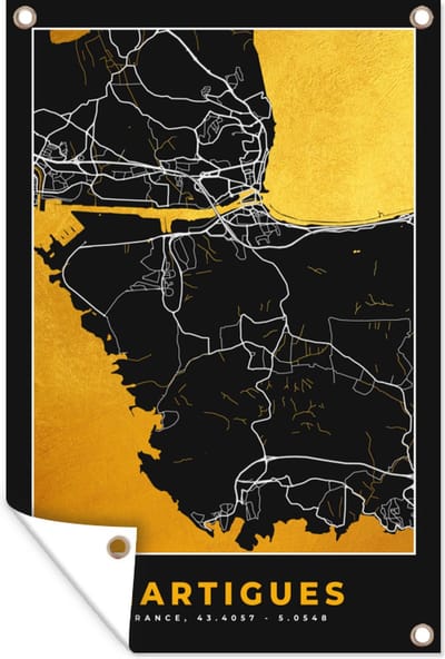 Muurdecoratie Kaart - Stadskaart - Plattegrond - Martigues - Frankrijk - 120x180 cm - Tuinposter - Tuindoek