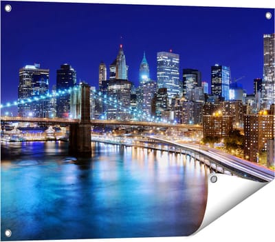 Gards Tuinposter Skyline New York in het Centrum - 80x60 cm - Tuindoek - Tuindecoratie - Wanddecoratie buiten - Tuinschilderij