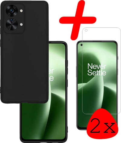 Hoesje Met 2x Screenprotector - Geschikt voor OnePlus Nord 2T - Sterk & Shockproof - Back Cover - Siliconen Case - Telefoon Hoes - Zwart