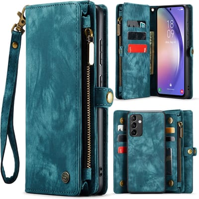 Hoesje geschikt voor Samsung A54 Hoesje - Solidenz Wallet Case A54 - Telefoonhoesje A54 - A54 Case met Pasjeshouder - met Ritsvak - met Polskoord - Portemonee Hoes - Blauw