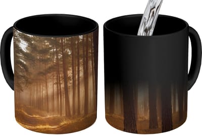 Magische Mok - Foto op Warmte Mokken - Koffiemok - Bos - Mist - Zonlicht - Magic Mok - Beker - 350 ML - Theemok