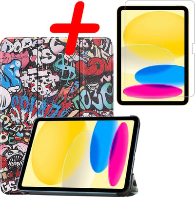 Hoesje Geschikt voor Apple iPad 10 (2022) - 10.9 inch - 10e Generatie - Met Screenprotector - Trifold Bookcase - Hard Cover - Hardcover Book Case - Tablet Hoes - Graffity