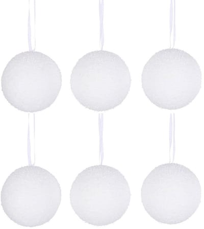 Decoris Kerstballen sneeuw - 6x st - wit - D8 cm - sneeuwballen - sneeuwdecoratie - Sneeuwversiering