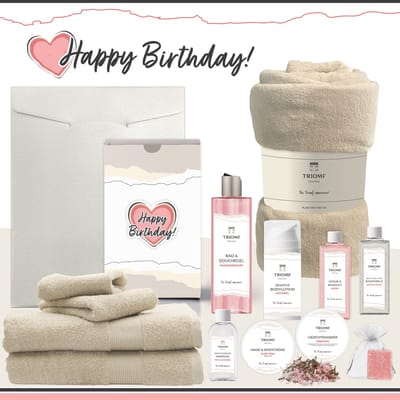 Geschenkset “Happy Birthday!” - 13 producten - 2000 gram | Triomf Original - Giftset voor haar Cadeau Valentijnsdag Luxe wellness cadeaubox Vrouw Ik hou van jou Cadeaupakket Kerst Geschenk Moeder Verjaardag Gift Set Valentijn Vriendin Crème