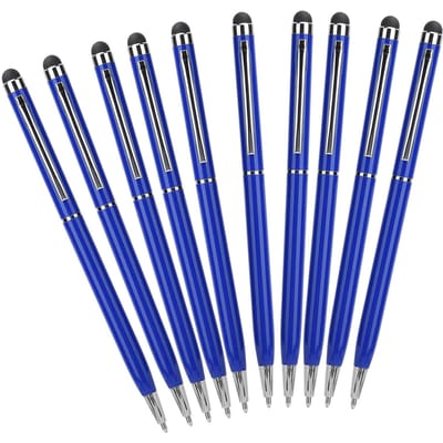10 Pcs Stylet 2-en-1 Écran Tactile Capacitif Stylos à Bille Métal Accessoires d'Ordinateur Bleu bleu