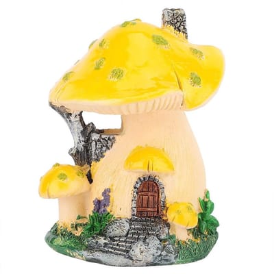 Dailygoody - Mushroom Fairy House - Miniatuur Tuindecoratie - Handgemaakt - Geel - Paddestoelhuis - Voor Buiten - 12,5 cm