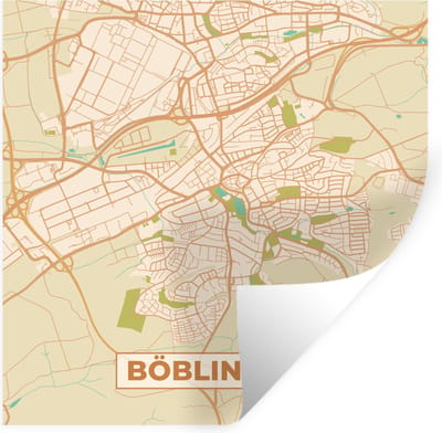 Muurstickers - Sticker Folie - Böblingen - Plattegrond - Vintage - Kaart - Stadskaart - 100x100 cm - Plakfolie - Muurstickers Kinderkamer - Zelfklevend Behang XXL - Zelfklevend behangpapier - Stickerfolie
