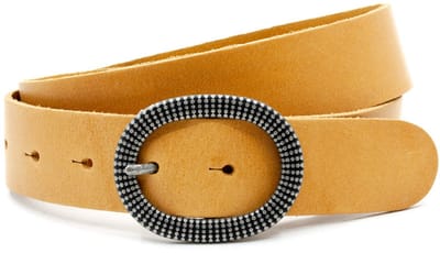 Dames riem camel 4 cm breed met ovale gesp - Leer - Jeans riem - Casual chique - Maat 85