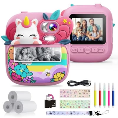 Instant kindercamera 1080p voor kinderen - 2,4 inch digitale camera met printerpapier en 32G-kaart