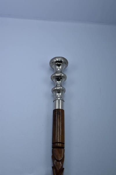 Stijlvolle Wandelstok - Houten Wandelstok - Ondersteuning Tijdens Wandelen - Handgemaakt Design - 36 Inch Lengte - Zilverkleurig