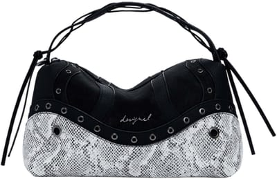 Desigual handtas schoudertas Bergamo Snake Patch Shoulder Bag Black zwart