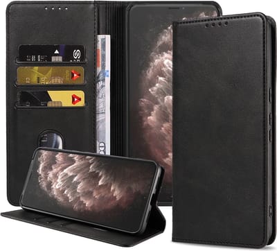Smartphonica iPhone 11 Pro Max leren hoesje met magnetische sluiting - Zwart geschikt voor iPhone 11 Pro Max