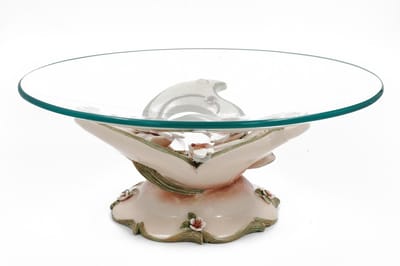 Decoratie Schaal - Glas - Roze Met Groen - Ø32cm