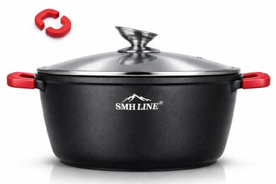 SMH LINE® Braadpan inductie - Ø 24cm/ 3.5L - Antiaanbaklaag - Inductie Soeppan - Voor Alle Warmtebronnen - Incl. deksel - Zwart