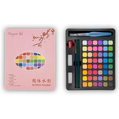 Aquarelverfset met penseel Kunstenaar Solid Pigment Draagbare tekeningset Cadeau Briefpapier Kunstbenodigdheden 48 color