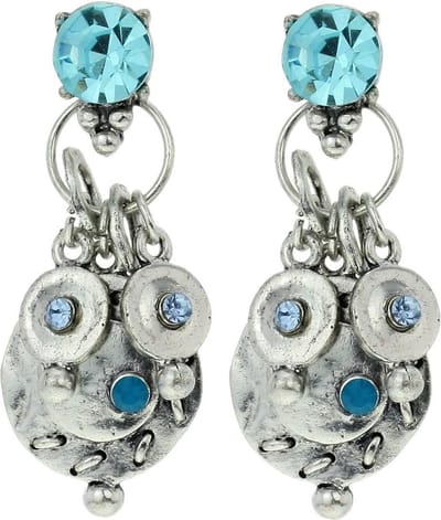 Behave - Dames oorbellen - Zilverkleur blauw detail - Vintage look 4 cm