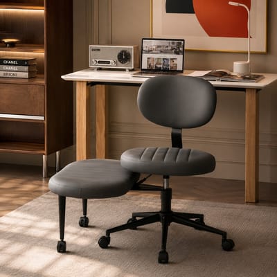 Bureaustoel grijs - bureaustoelen - stof - Inclusief voetpedaal - 360 graden draaibaar - Voor Home Office - Make-up Tafel - Scandinavische stijl