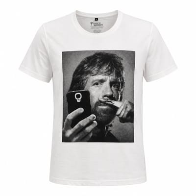 Bio World Chuck Norris Moustache T-shirt – 100% Katoen – Wit – Unisex – L