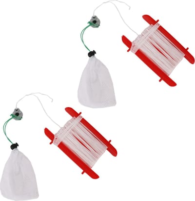 Krablijn met netje/krabben vangen - 2x stuks - 39 cm - vissen - hengel - kinderen en volwassenen